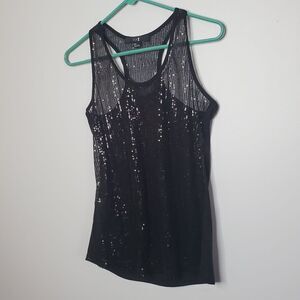 Forever 21 M Black Sequin Sheer Tank Top 2000s Y2K Vintage